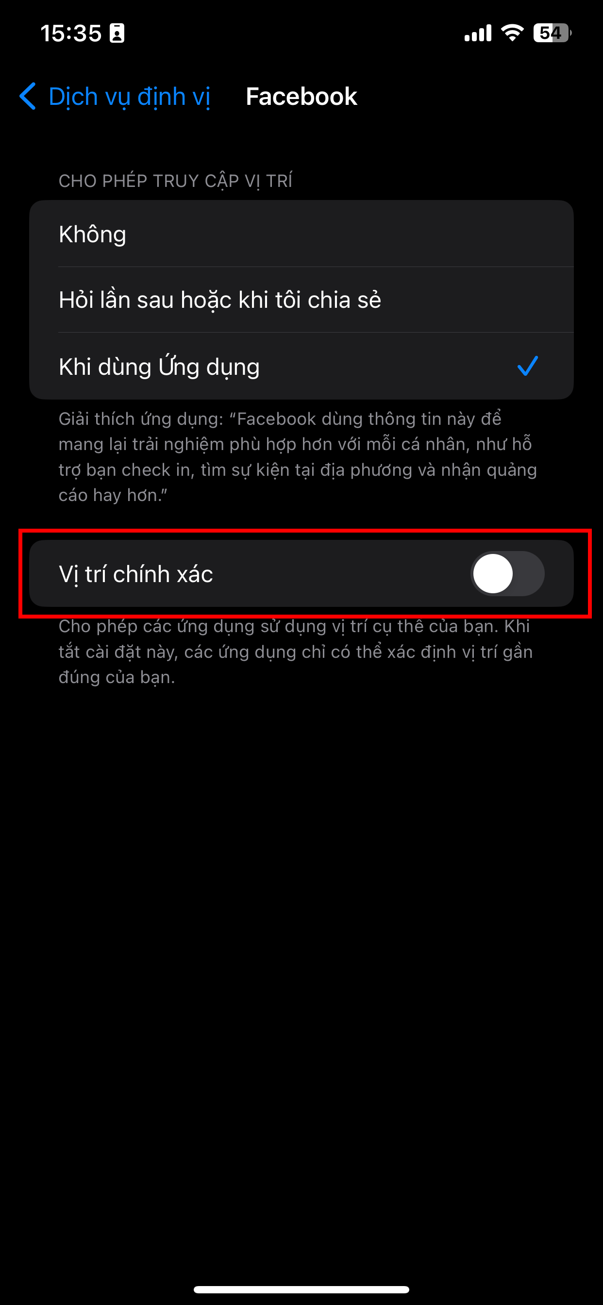 Tắt vị trí chính xác trên iPhone