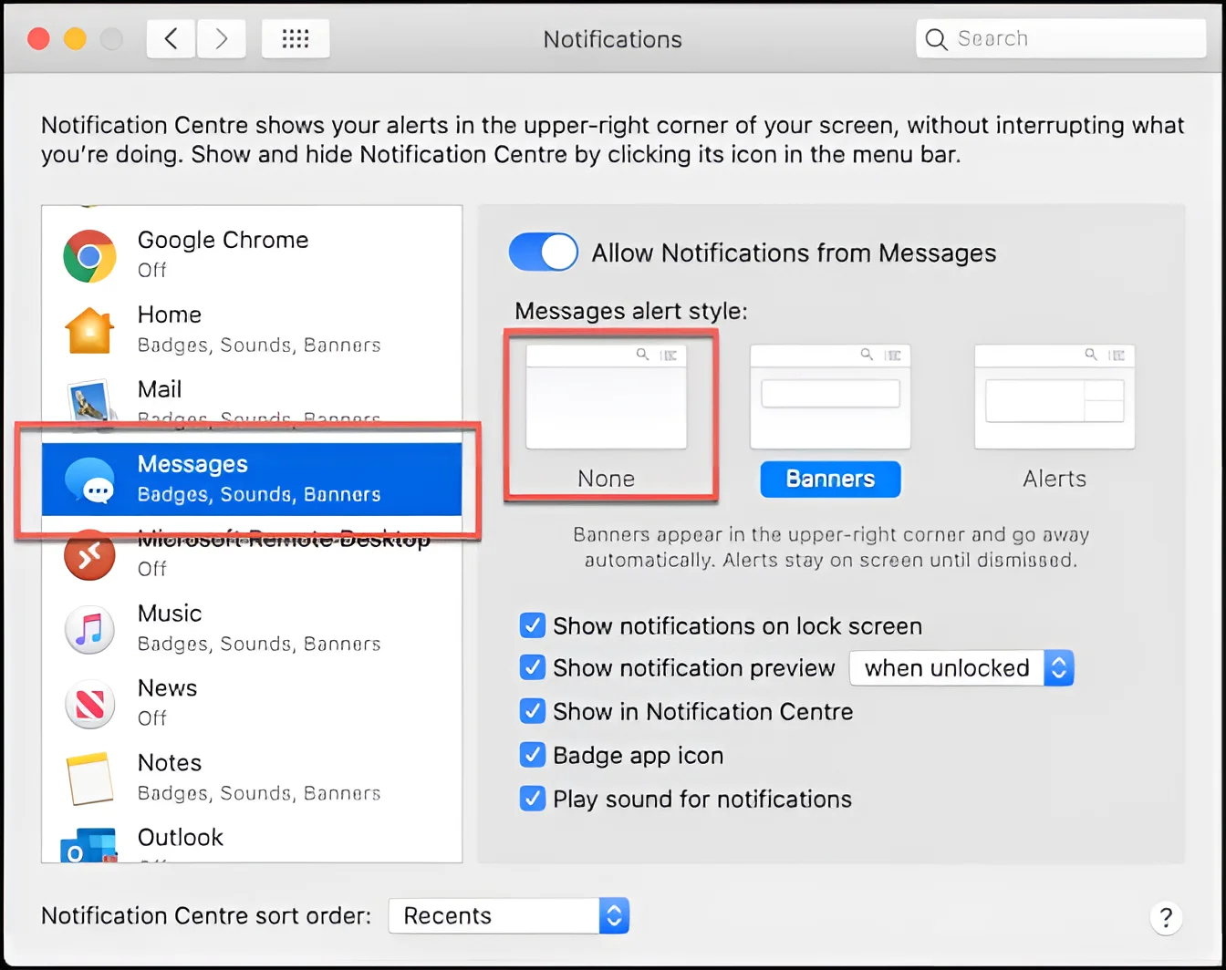 Cách tắt thông bào iMessage trên macOS