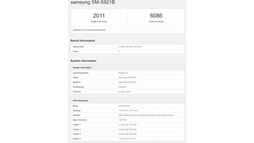 galaxy s24 hé lộ thông số kỹ thuật và hiệu năng geekbench