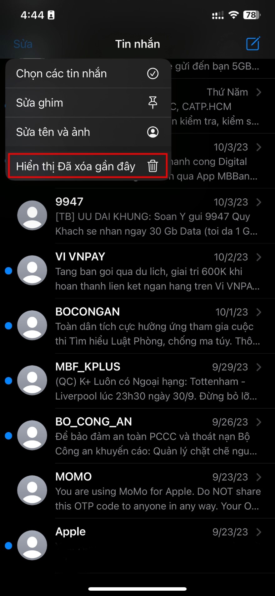 khôi phục tin nhắn đã xóa trên iPhone