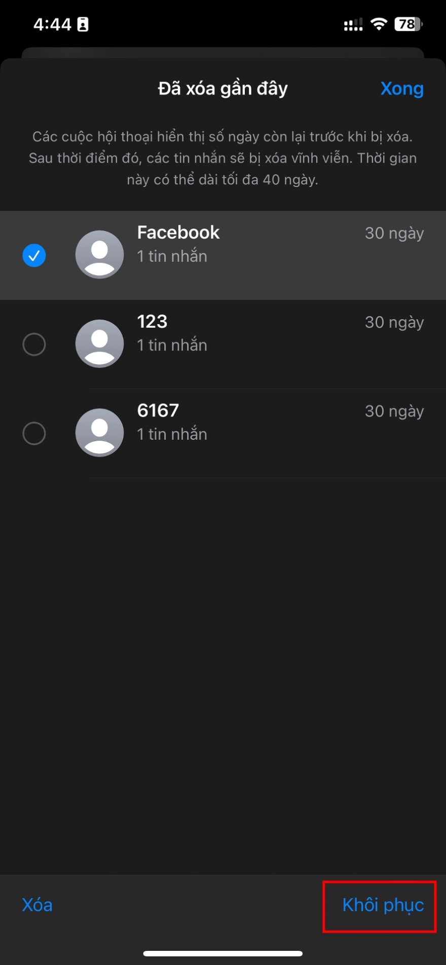 khôi phục tin nhắn đã xóa trên iPhone