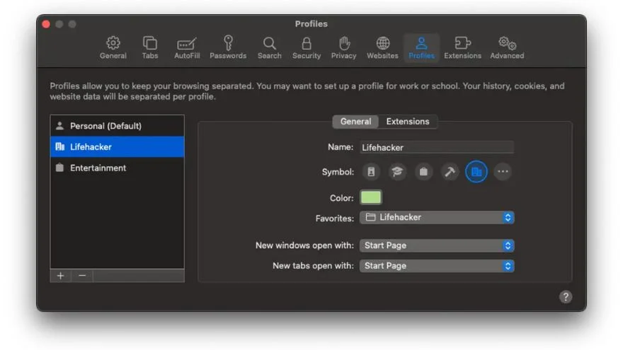 Thiết lập cấu hình Safari
