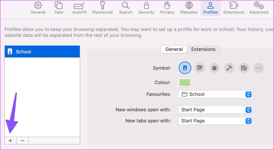 Thiết lập cấu hình Safari