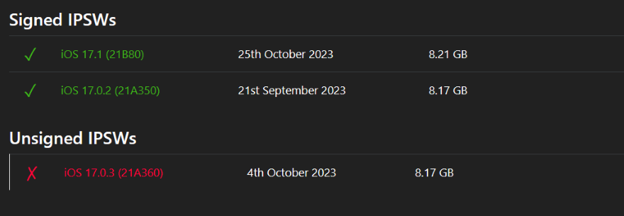 Apple đã khoá sign iOS 17.0.3