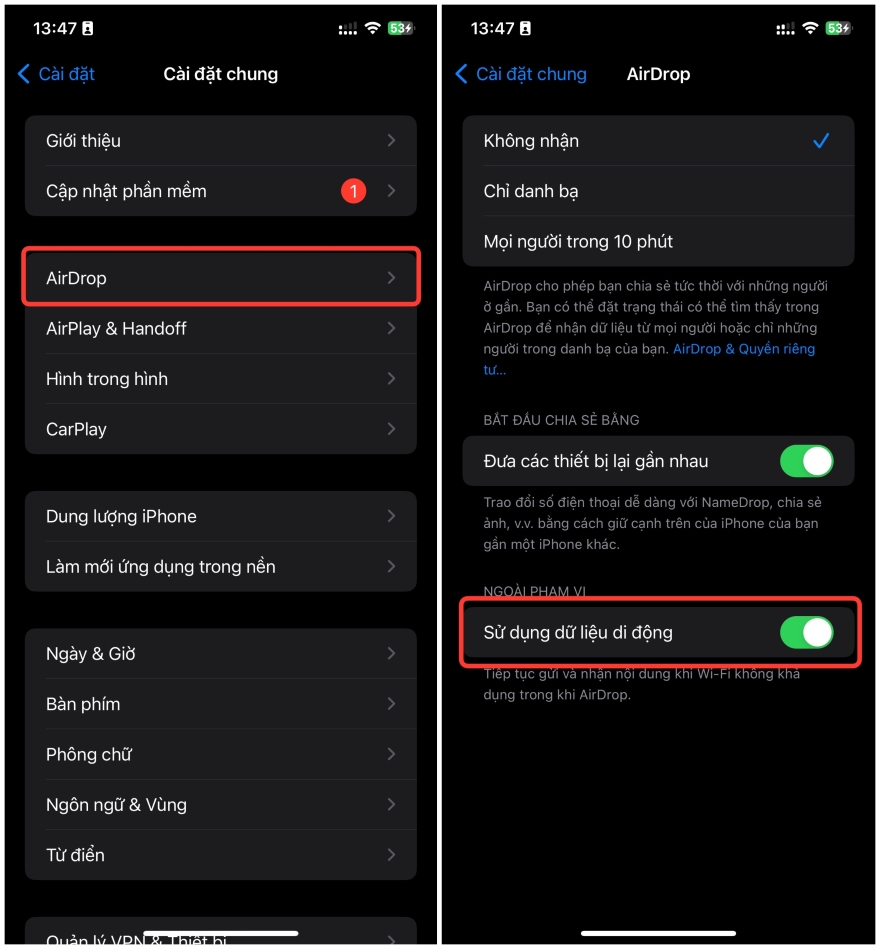 Cách sử dụng AirDrop của Apple qua kết nối di động.