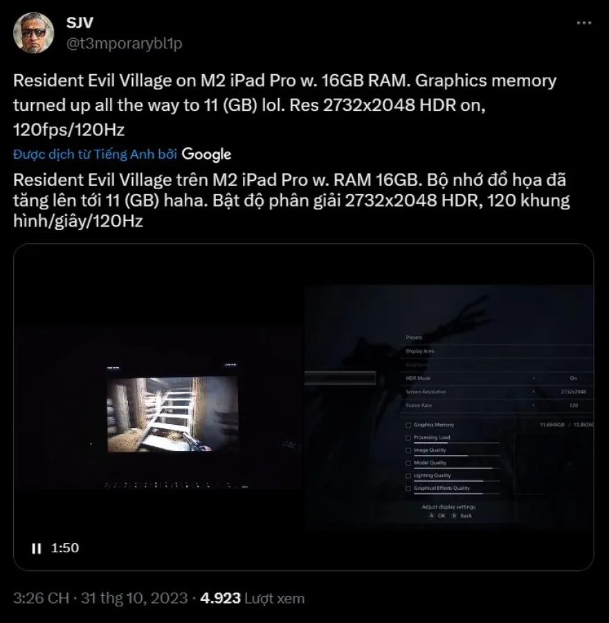 iPad Pro M2 chạy Resident Evil Village