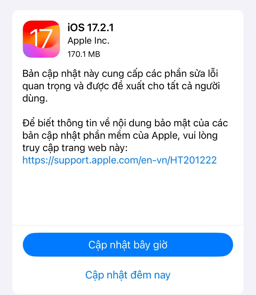 Apple phát hành iOS 17.2.1
