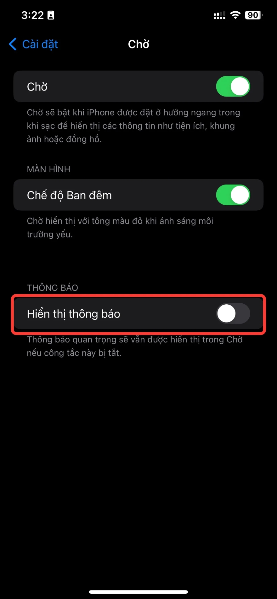 Cách tắt thông báo khi iPhone ở chế độ chờ