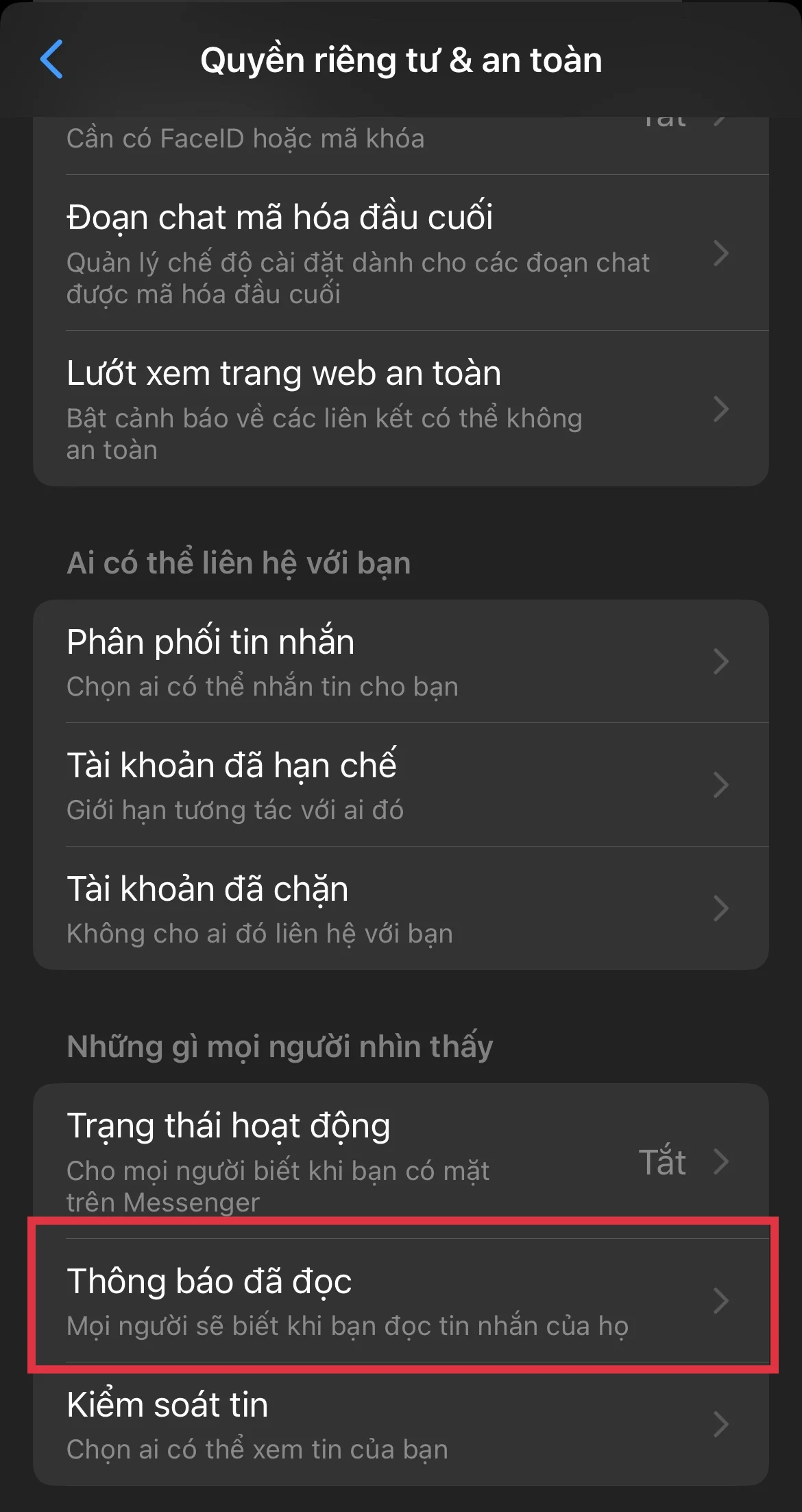 Hướng dẫn tắt chế độ đã xem trên Messenger