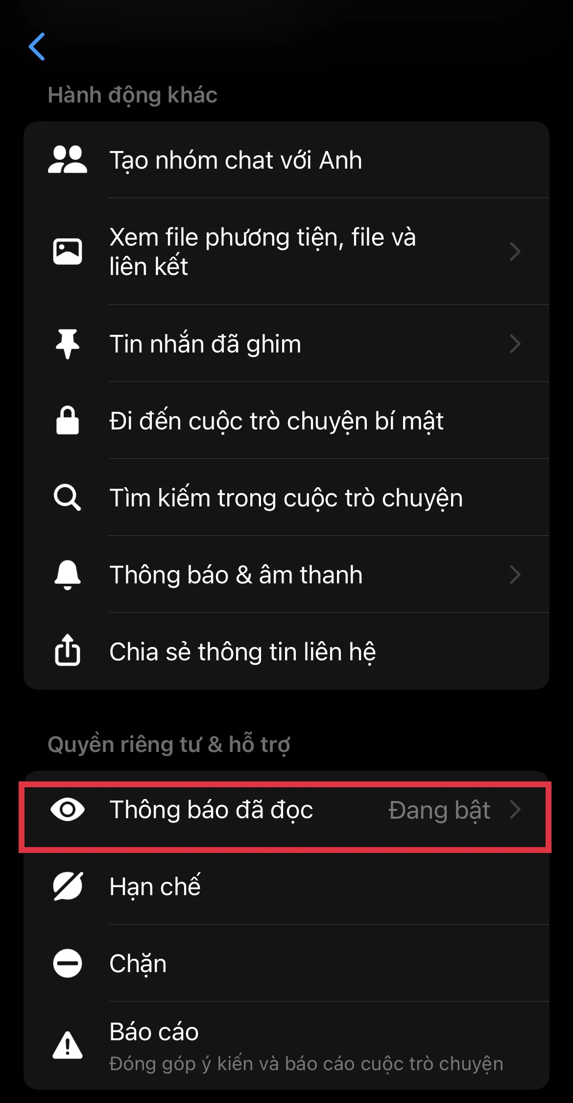 Hướng dẫn tắt chế độ đã xem trên Messenger