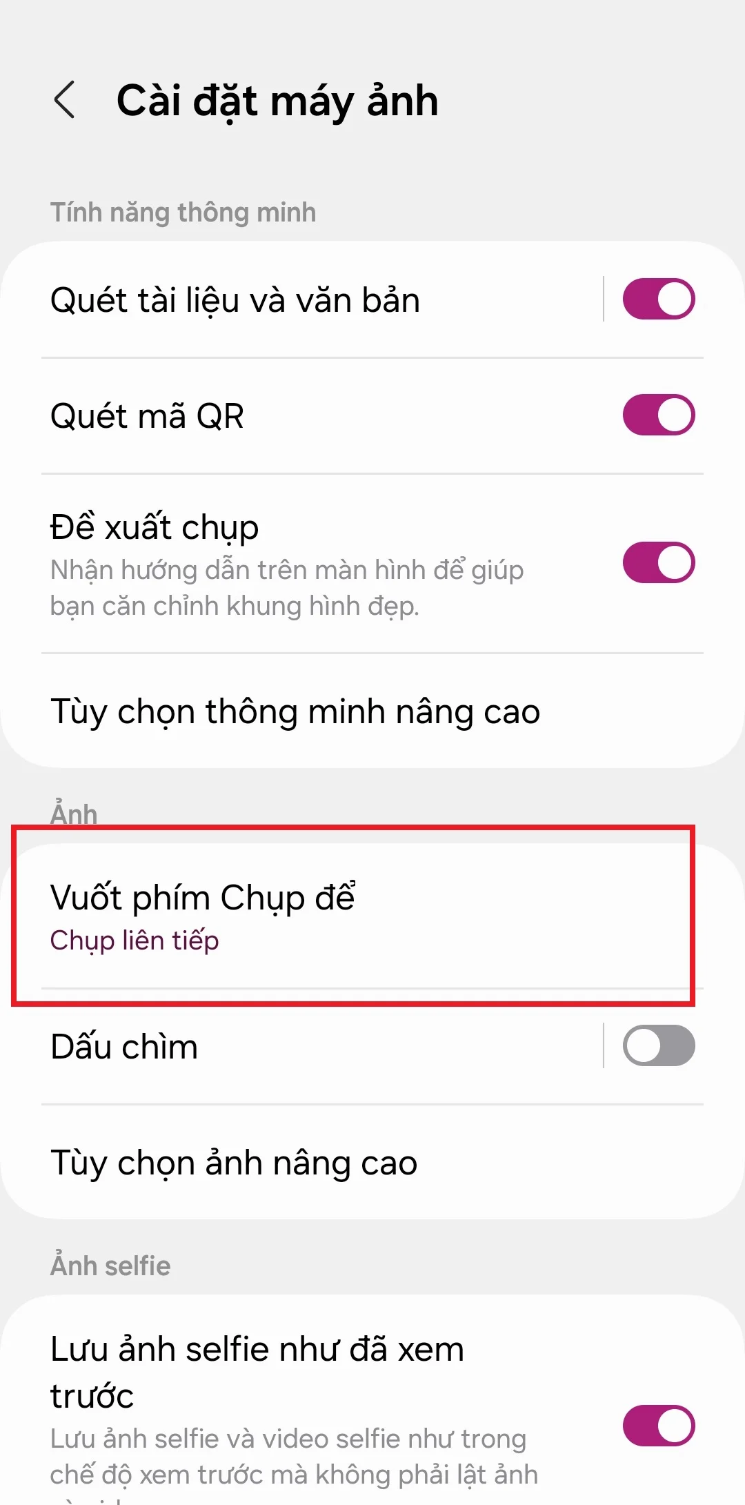 Cách kích hoạt khả năng Chụp liên tiếp trên One UI 6.0