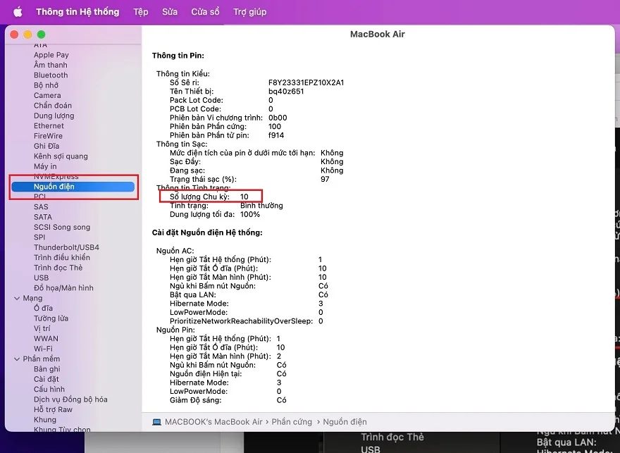 Xem số lần sạc MacBook
