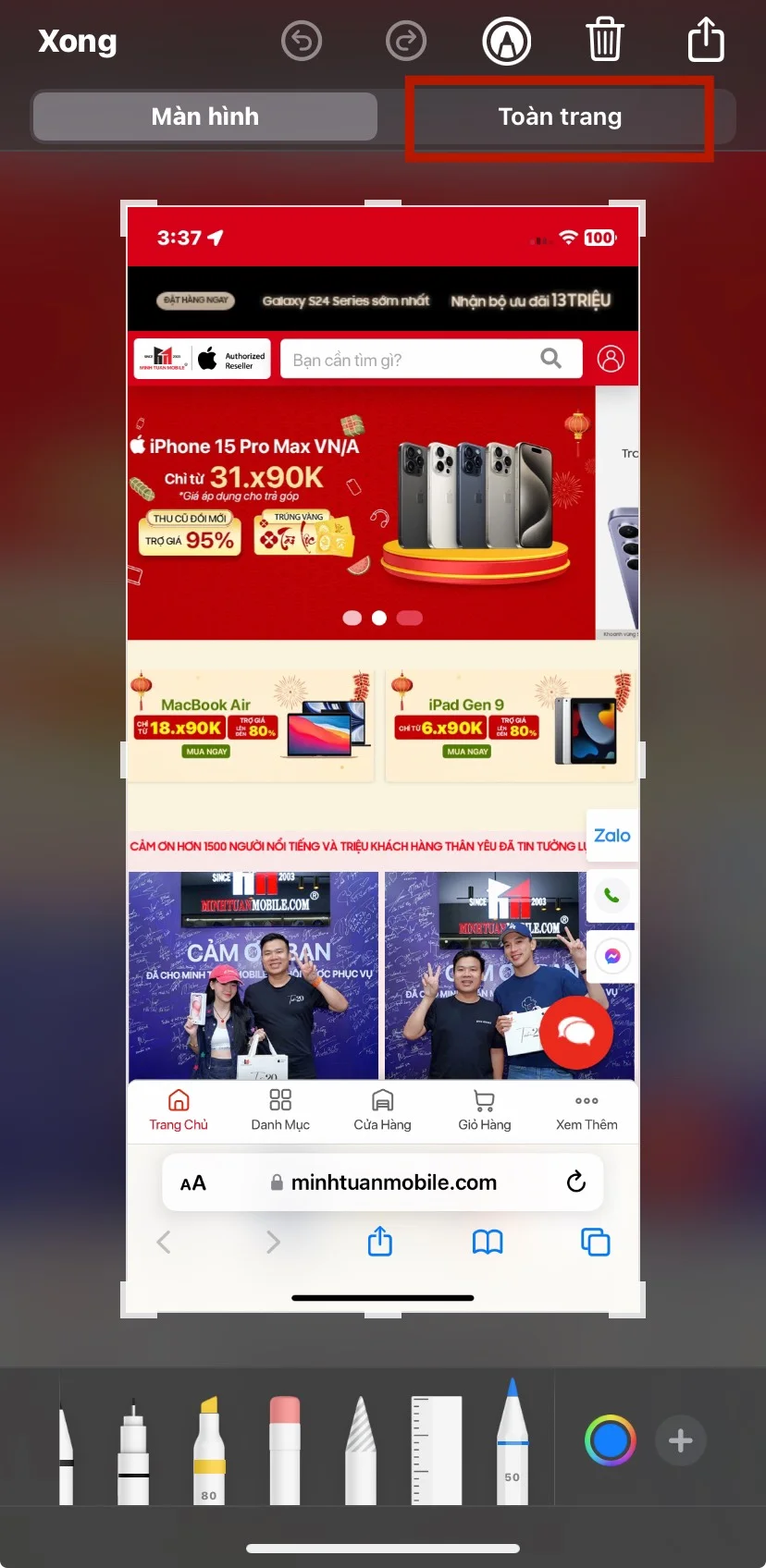 Cách chụp ảnh màn hình cuộn trên iPhone