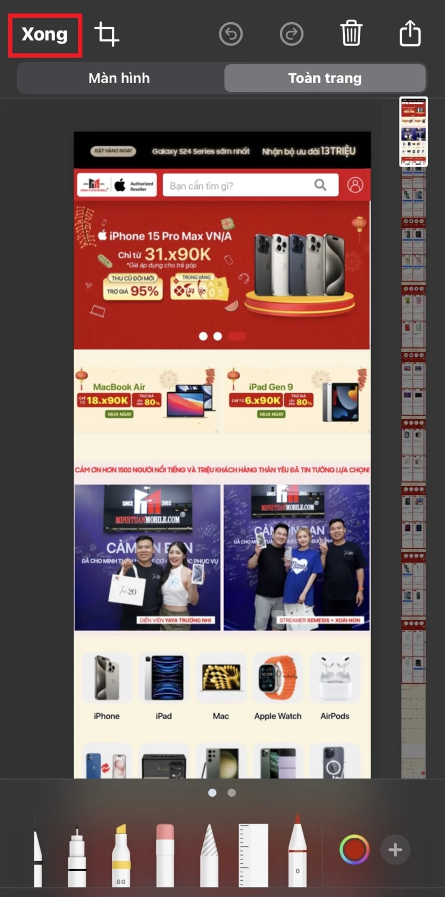 Cách chụp ảnh màn hình cuộn trên iPhone