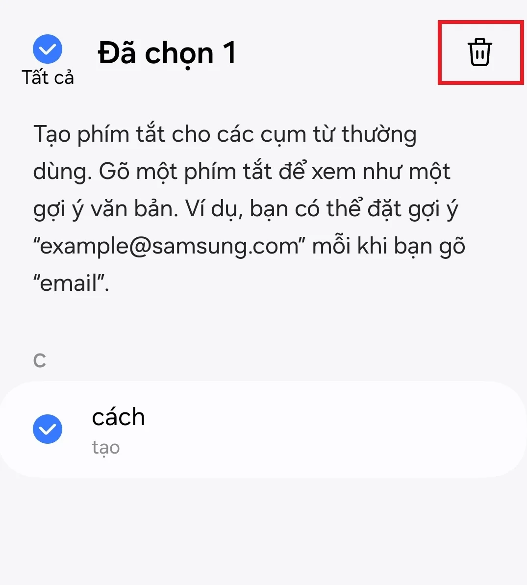 Cách tạo và quản lý phím tắt văn bản trên Samsung