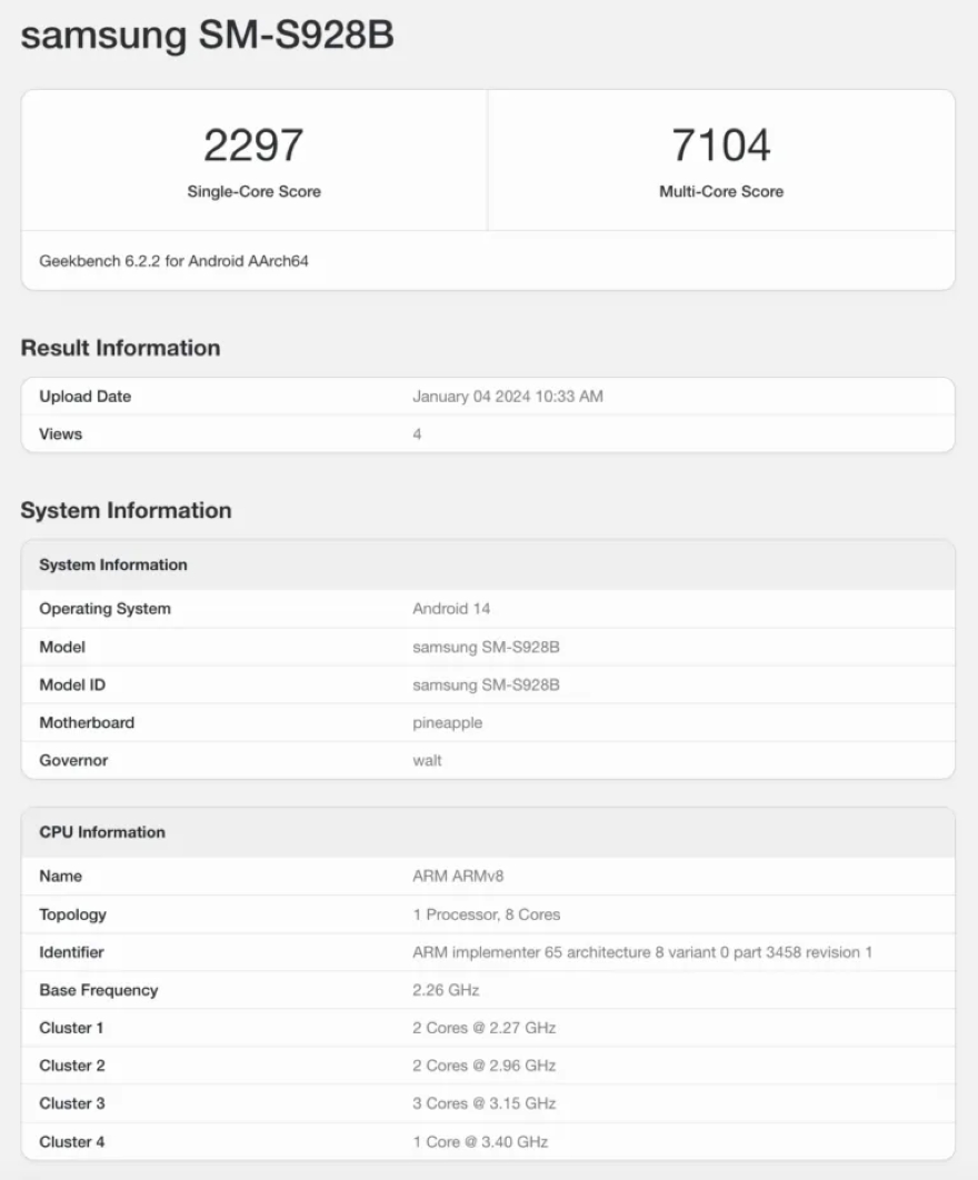 Điểm số Geekbench mới nhất của dòng Galaxy S24 tiếp tục lộ diện