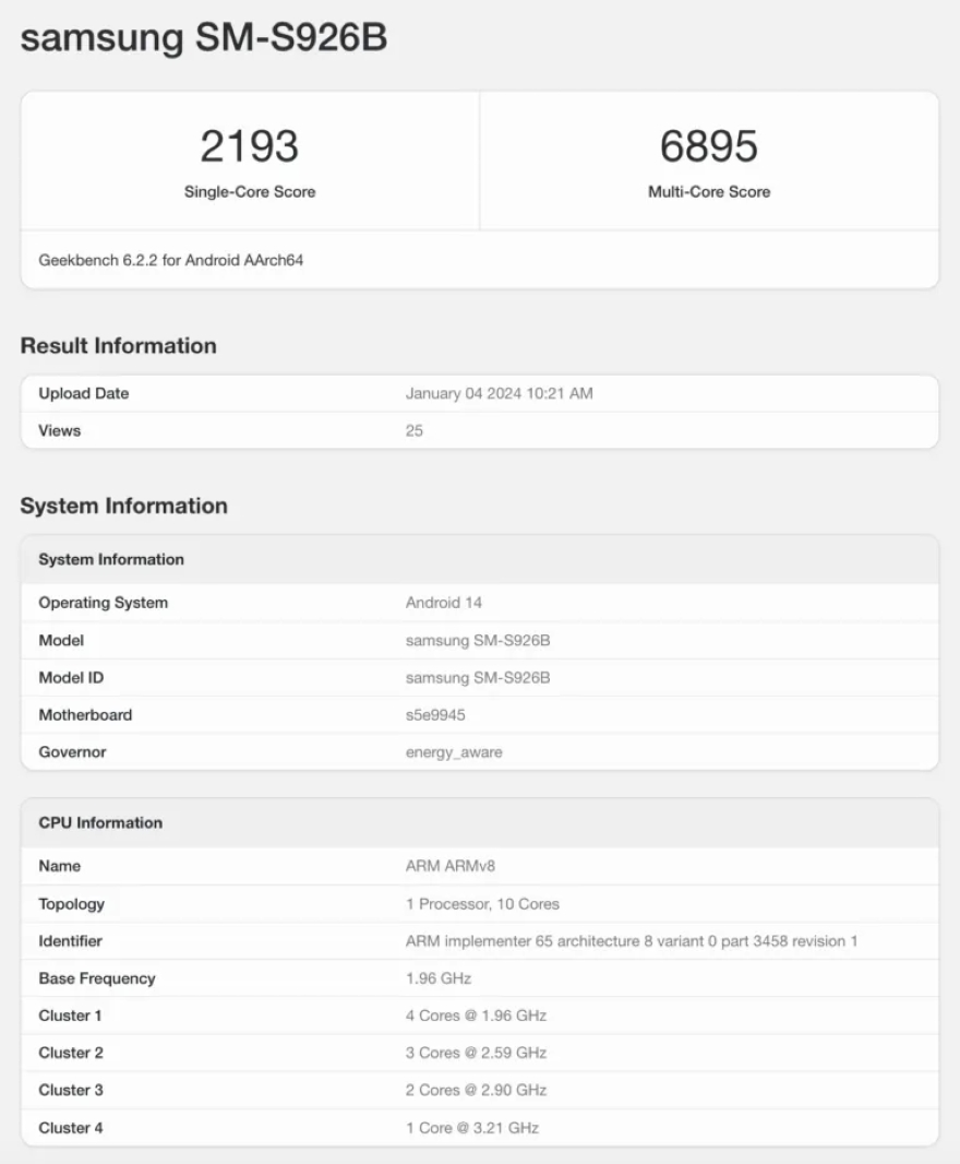 Điểm số Geekbench mới nhất của dòng Galaxy S24 tiếp tục lộ diện