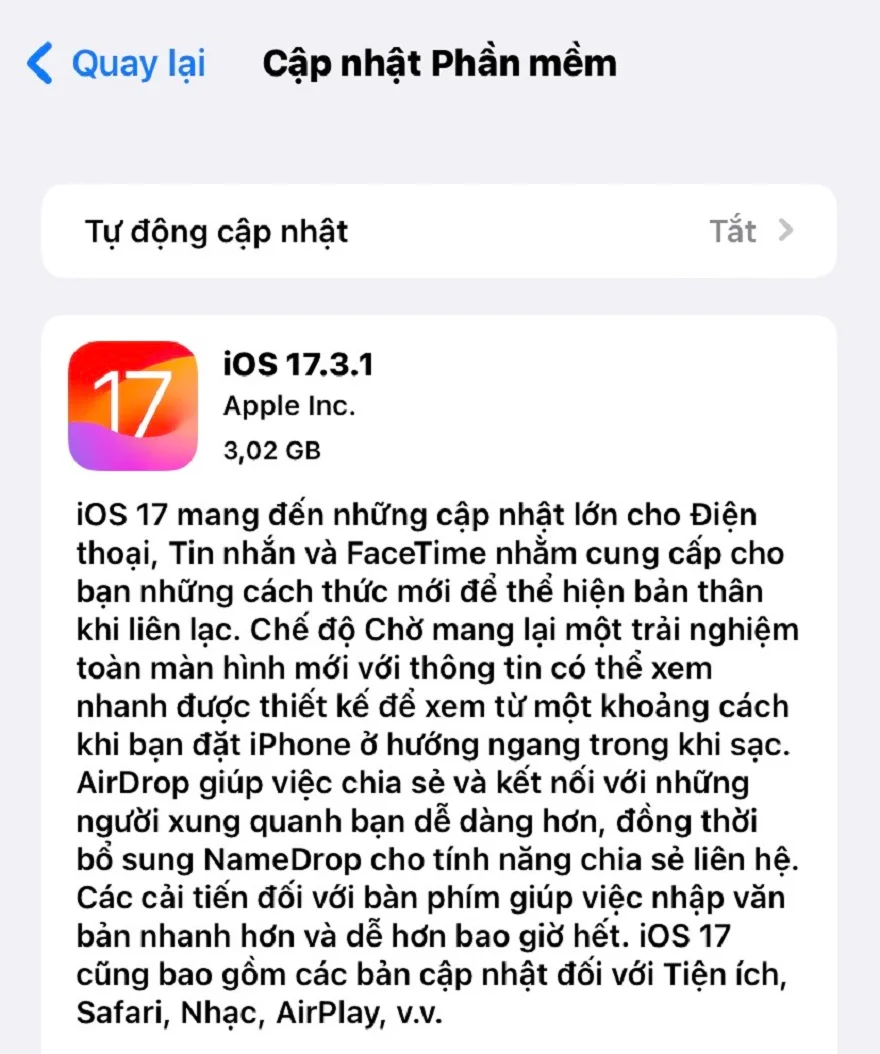 iPhone 13 lên iOS 17.3.1