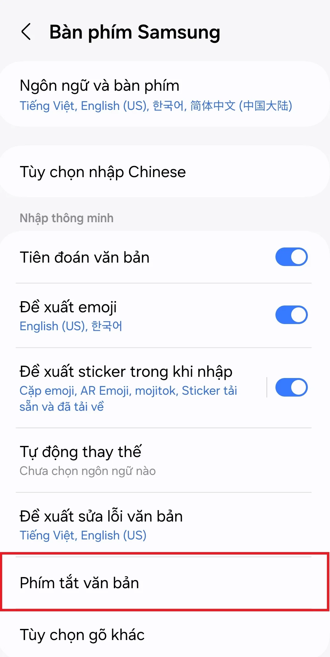 Cách tạo và quản lý phím tắt văn bản trên Samsung