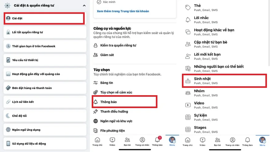 tắt thông báo sinh nhật trên facebook