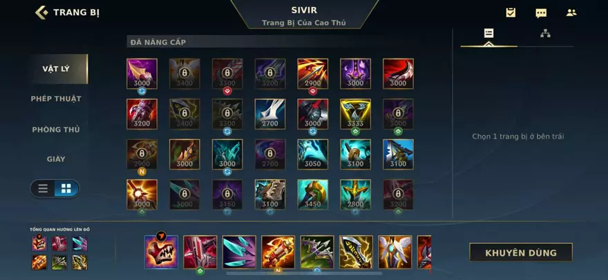 trang bị cho Sivir Tốc Chiến