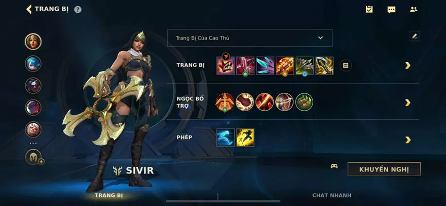 trang bị cho Sivir Tốc Chiến