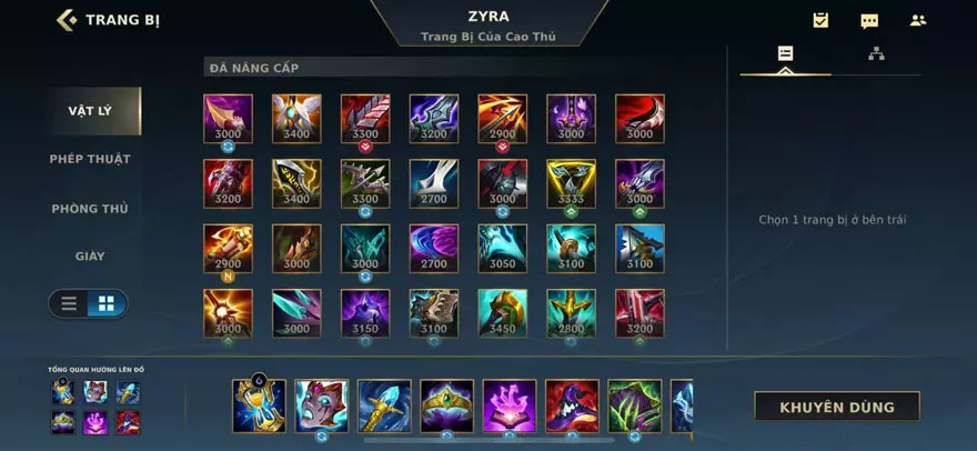 Trang bị cho Zyra Tốc Chiến