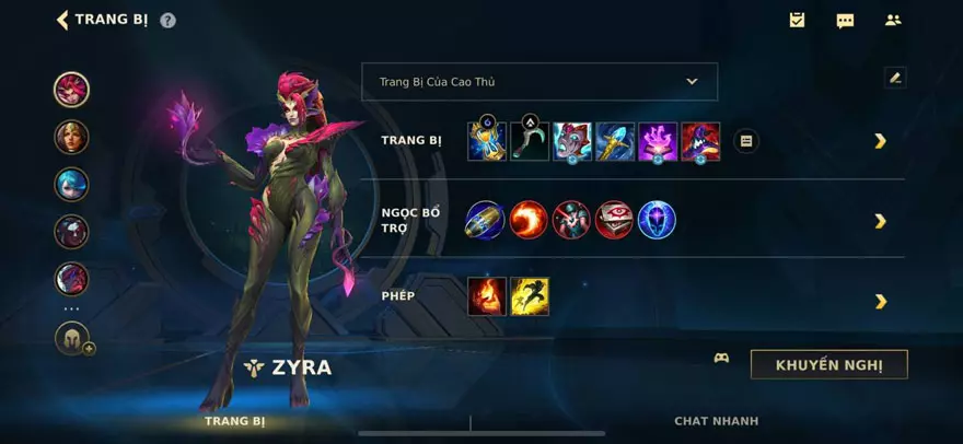 Trang bị cho Zyra Tốc Chiến