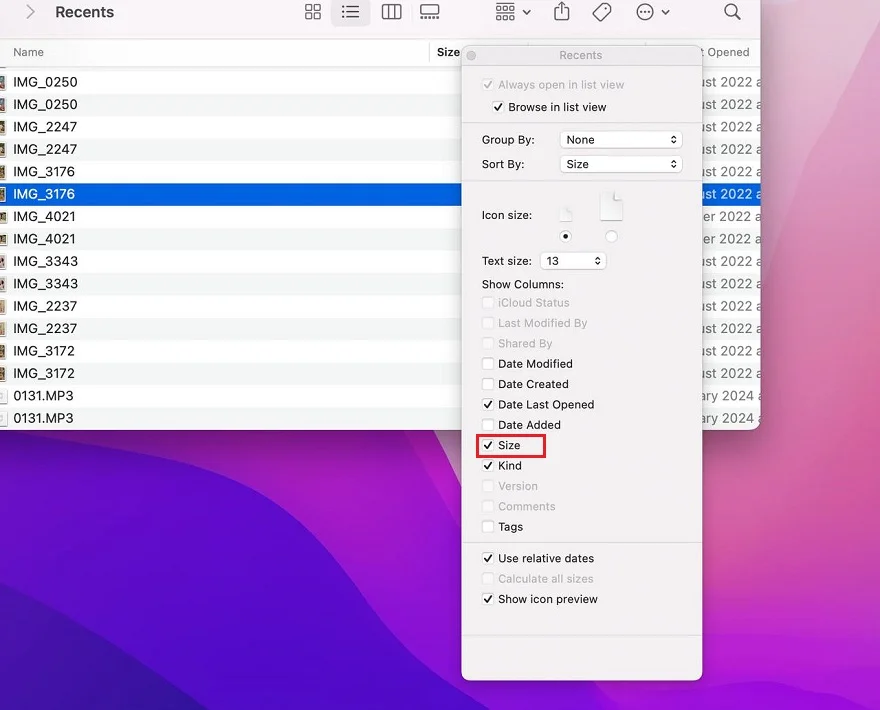 Xem dung lượng tệp trên MacBook