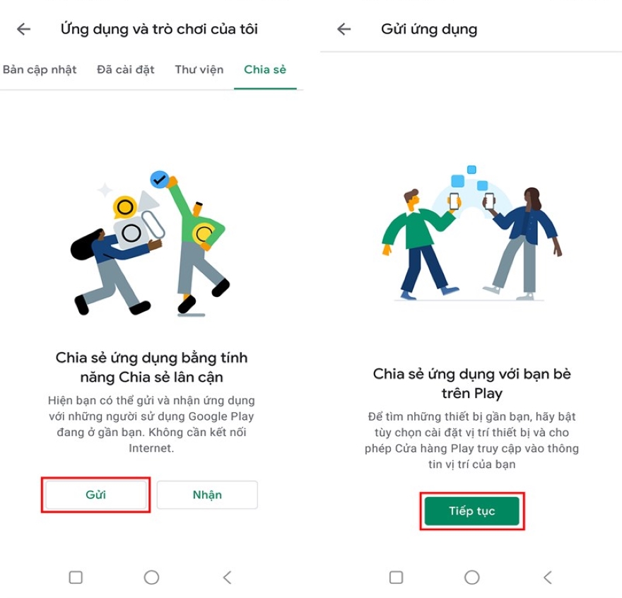 Cách chia sẻ ứng dụng giữa hai điện thoại Android