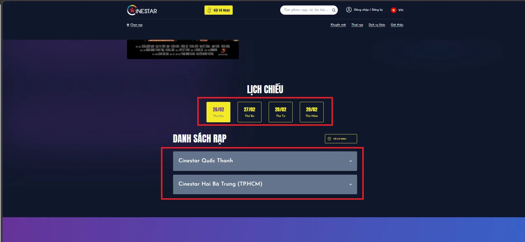 Cách đặt vé phim Đào, Phở và Piano tại rạp Cinestar Cinemas