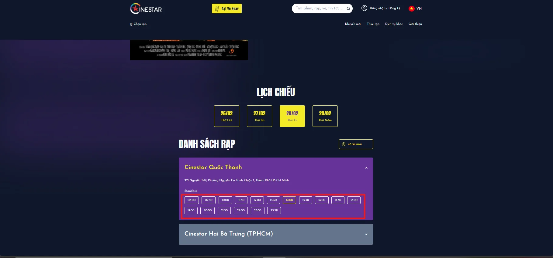 Cách đặt vé phim Đào, Phở và Piano tại rạp Cinestar Cinemas