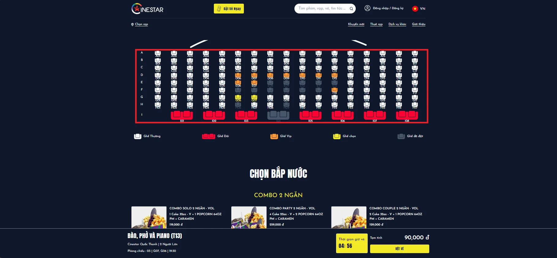 Cách đặt vé phim Đào, Phở và Piano tại rạp Cinestar Cinemas