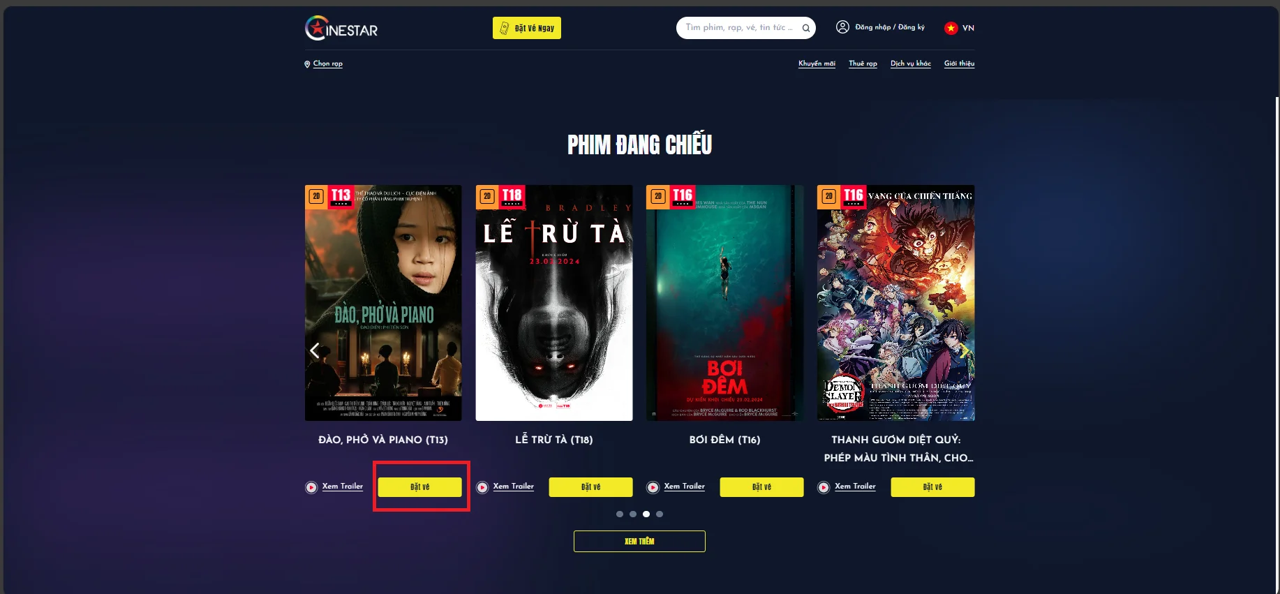 Cách đặt vé phim Đào, Phở và Piano tại rạp Cinestar Cinemas