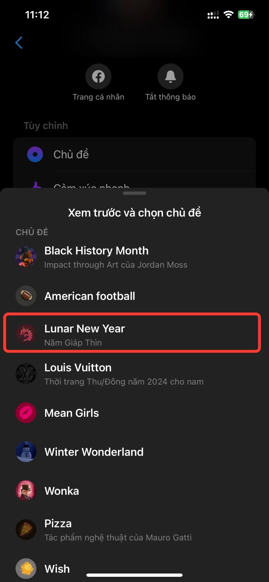 Cách đổi chủ đề Messenger Tết Giáp Thìn 2024