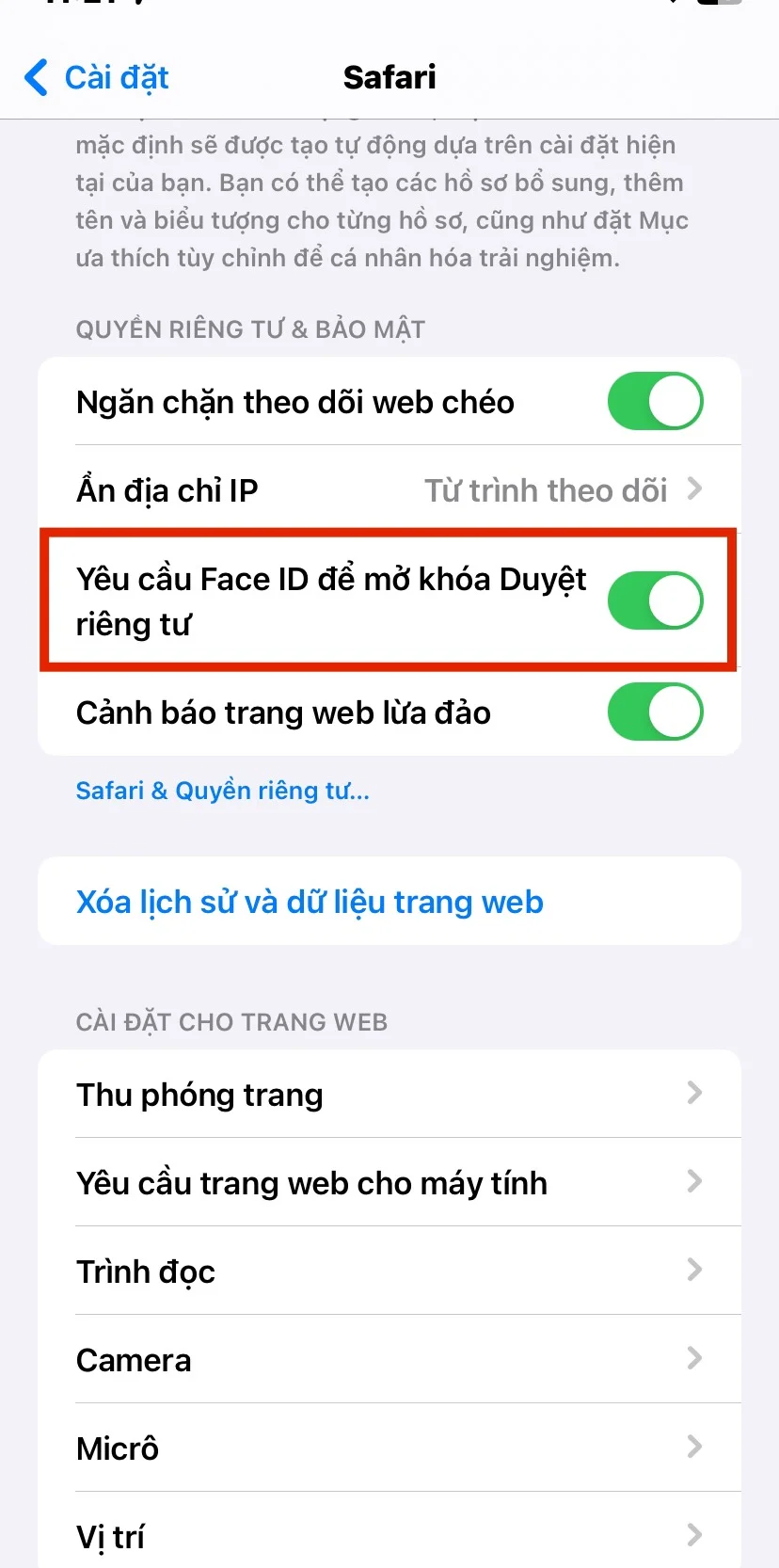 Cách khóa cửa sổ riêng tư trong Safari bằng Face ID 