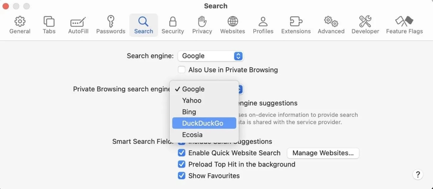 sử dụng 2 công cụ tìm kiếm trên trình duyệt Safari