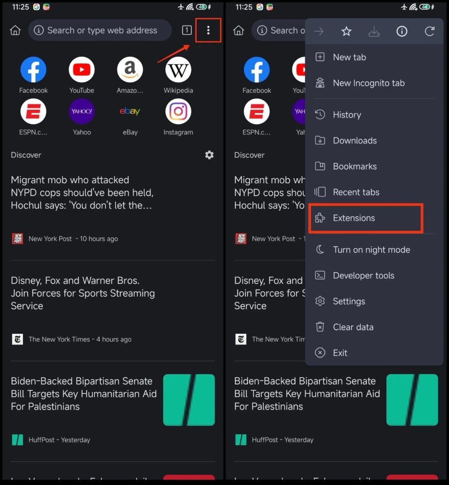 sử dụng tiện ích mở rộng Chrome trên trình duyệt Android