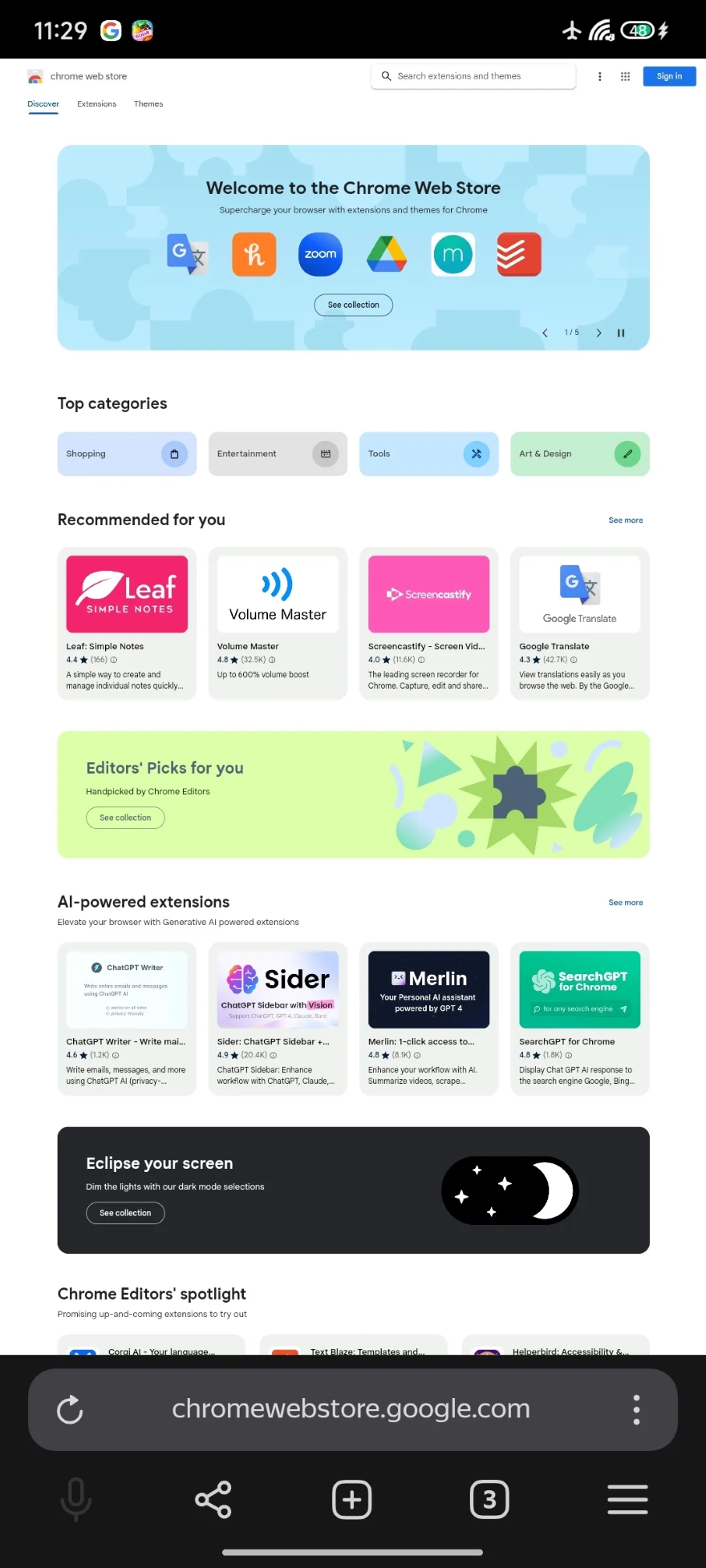 sử dụng tiện ích mở rộng Chrome trên trình duyệt Android
