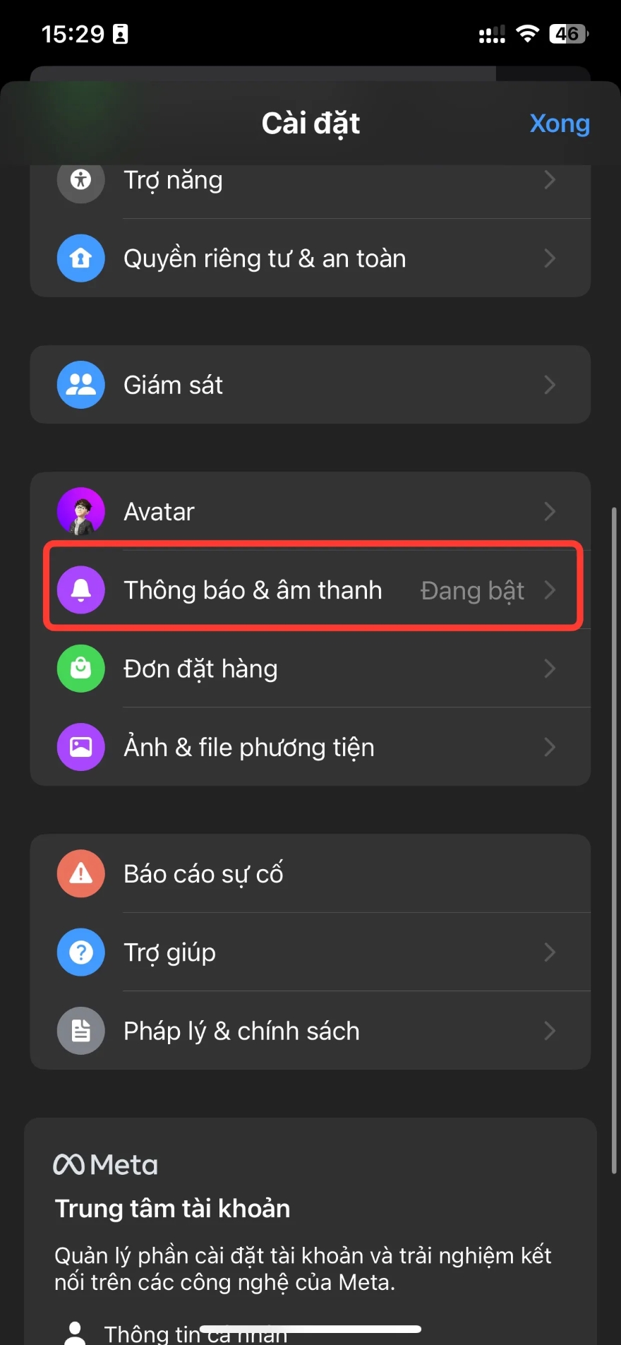 tắt âm thanh facebook trên iphone