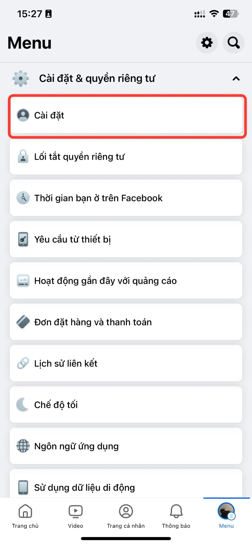 tắt âm thanh facebook trên iphone
