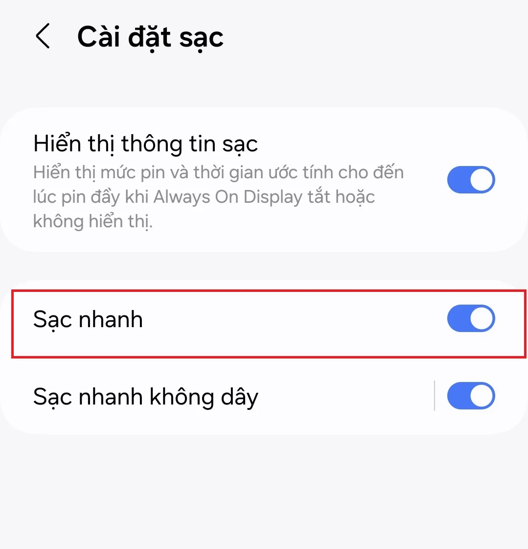 Cách tối ưu tốc độ sạc pin điện thoại Samsung