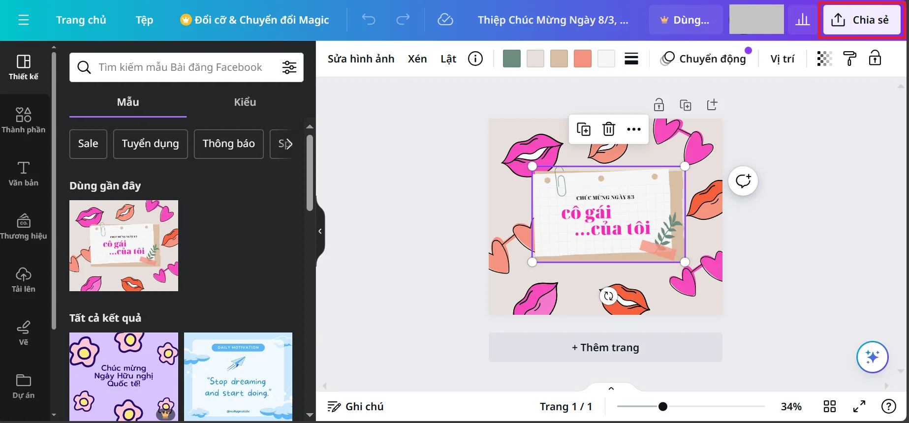 Cách Làm Thiệp 8.3 Tặng Nửa Kia Với Canva