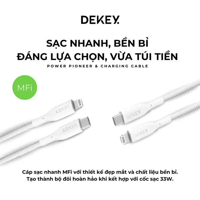 Cáp Type-C to Lightning Dekey MFi Power Pioneer