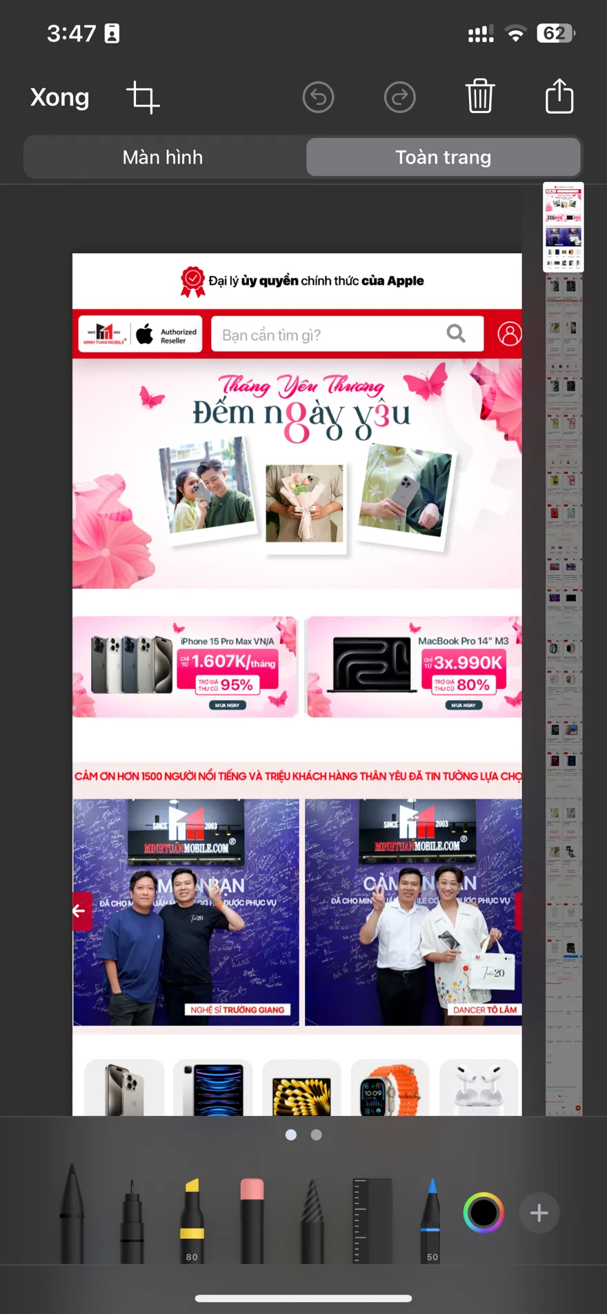 chụp màn hình toàn trang trên iPhone và Mac