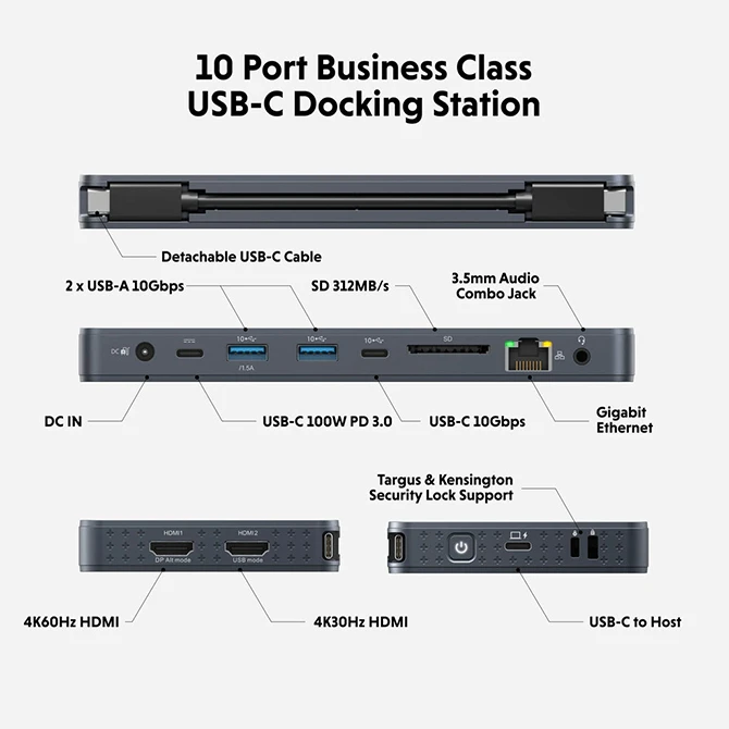 Hub chuyển đổi HyperDrive Next 10 in 1 Port Type-C Business Class HD7001GL