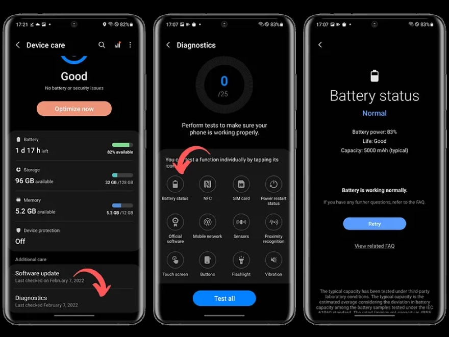 kiểm tra tình trạng pin trên điện thoại Galaxy