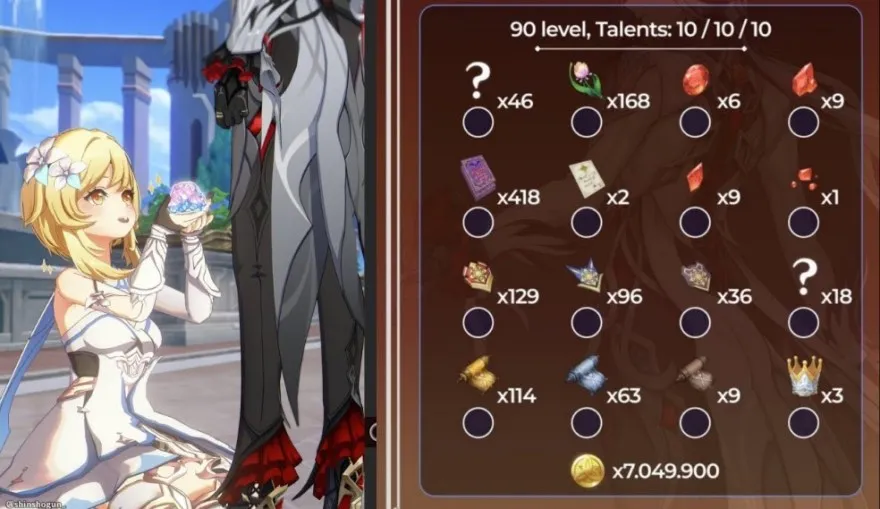 nguyên liệu nâng cấp Arlecchino