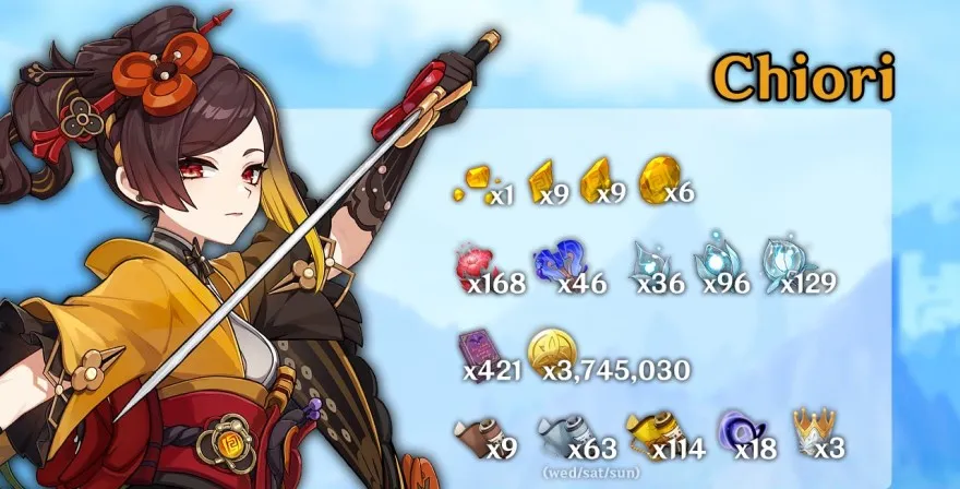 nguyên liệu nâng cấp Chiori