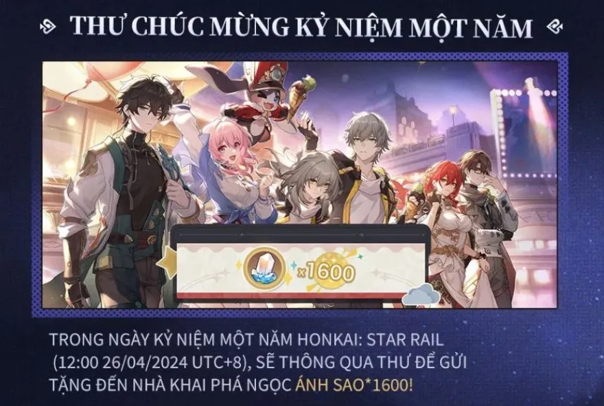 quà tặng kỷ niệm 1 năm Honkai: Star Rail
